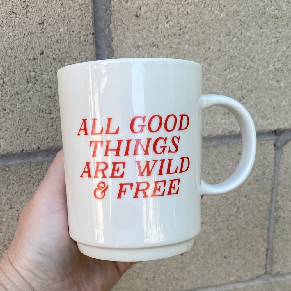 Room Essentials Cream Mug with Red Text